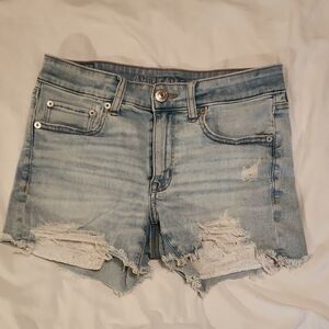 American Eagle Outfitters Women's Ripped Jean Shorts - Light Blue